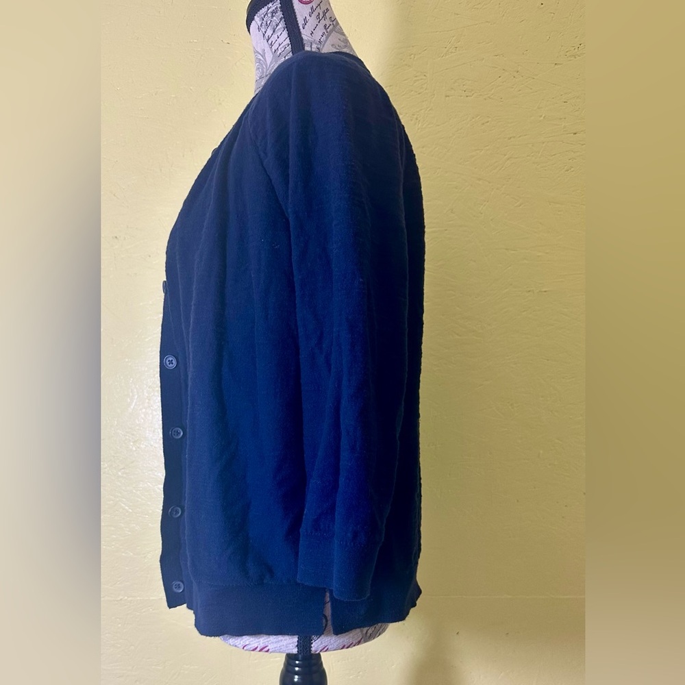 LOFT 3/4 Sleeve Cotton Knit Cardigan, Dark Navy Blue, Large - Picture 4 of 7